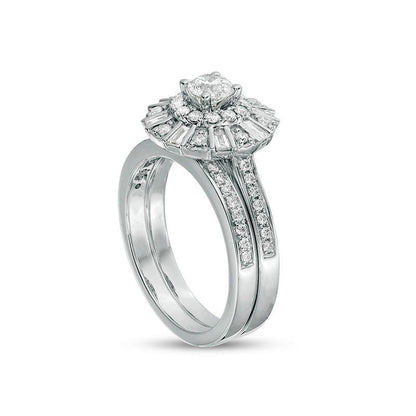 1.0 CT. T.W. Natural Diamond Double Frame Bridal Engagement Ring Set in Solid 10K White Gold