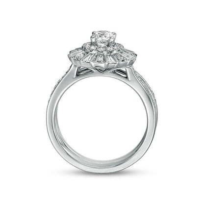 1.0 CT. T.W. Natural Diamond Double Frame Bridal Engagement Ring Set in Solid 10K White Gold