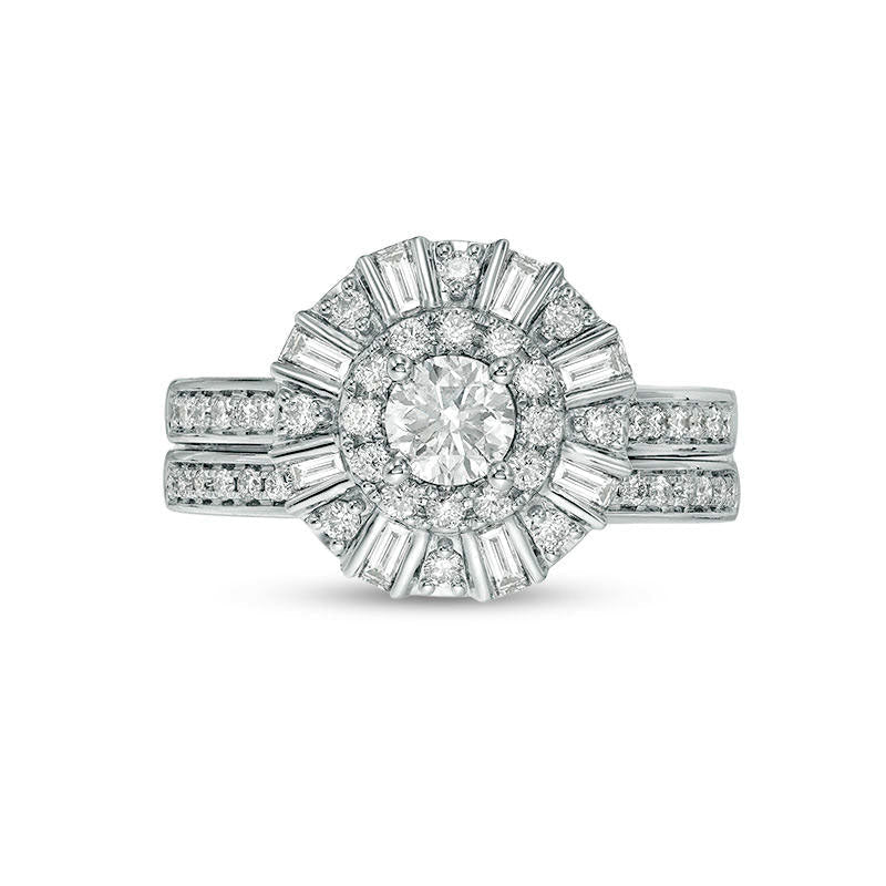 1.0 CT. T.W. Natural Diamond Double Frame Bridal Engagement Ring Set in Solid 10K White Gold