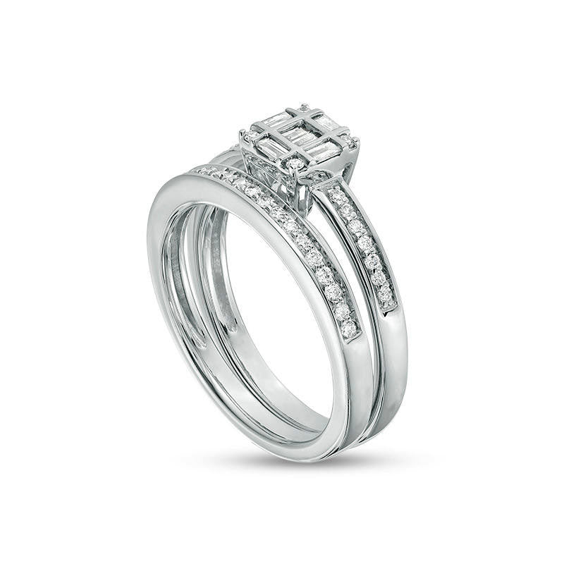 0.33 CT. T.W. Composite Square Natural Diamond Bridal Engagement Ring Set in Solid 10K White Gold
