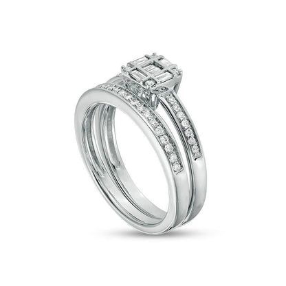 0.33 CT. T.W. Composite Square Natural Diamond Bridal Engagement Ring Set in Solid 10K White Gold