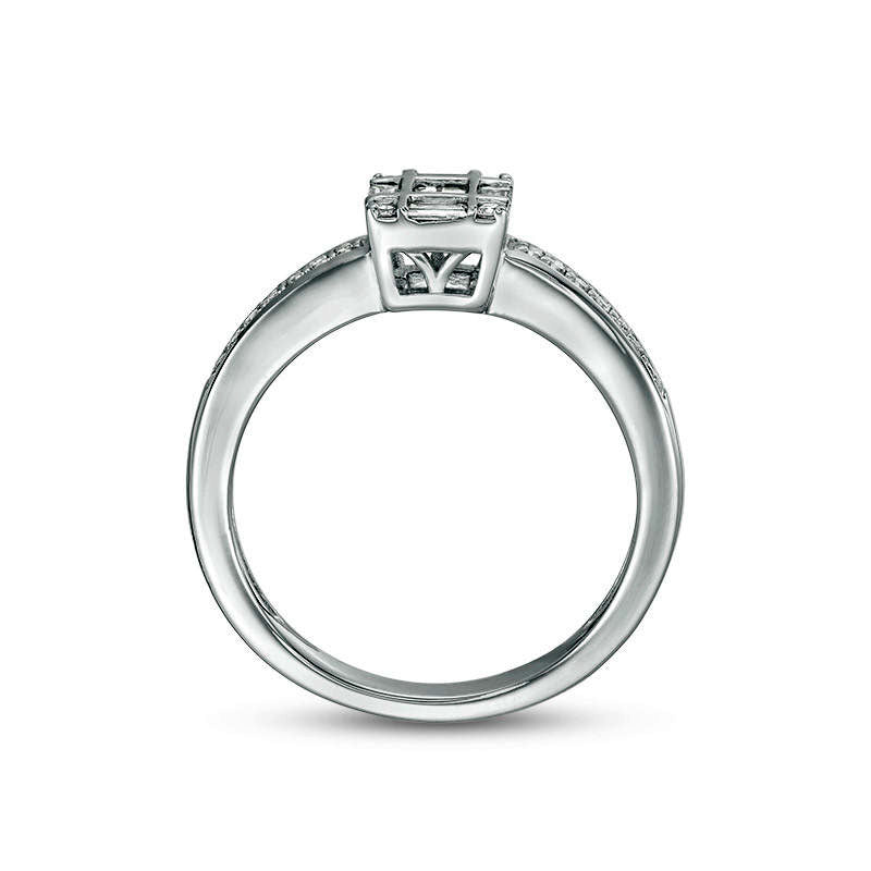 0.33 CT. T.W. Composite Square Natural Diamond Bridal Engagement Ring Set in Solid 10K White Gold