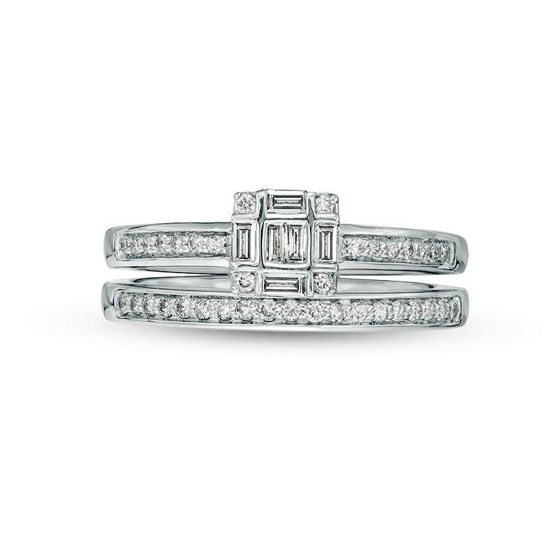 0.33 CT. T.W. Composite Square Natural Diamond Bridal Engagement Ring Set in Solid 10K White Gold