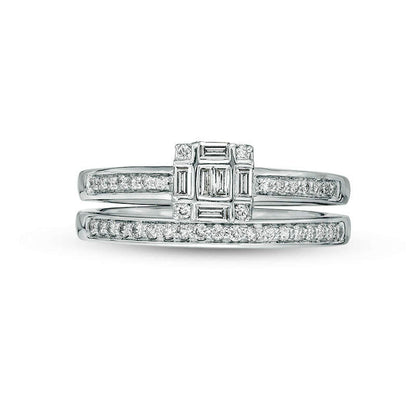 0.33 CT. T.W. Composite Square Natural Diamond Bridal Engagement Ring Set in Solid 10K White Gold