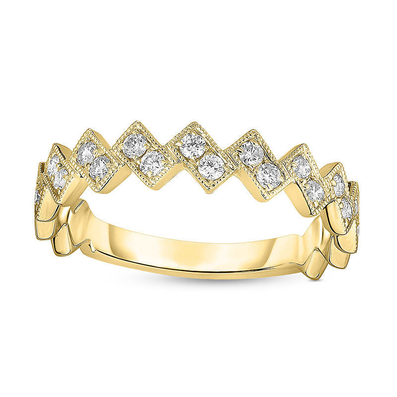 0.25 CT. T.W. Natural Diamond Two-Stone Zig-Zag Antique Vintage-Style Stackable Band in Solid 10K Yellow Gold