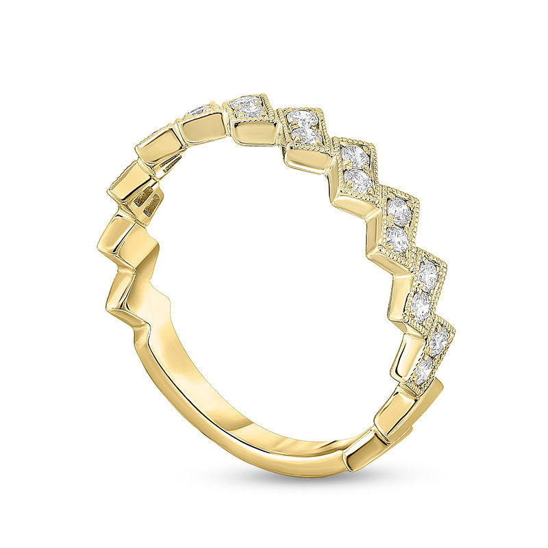 0.25 CT. T.W. Natural Diamond Two-Stone Zig-Zag Antique Vintage-Style Stackable Band in Solid 10K Yellow Gold