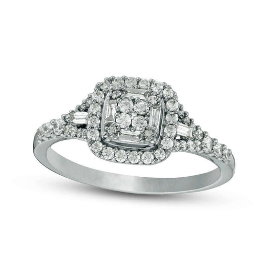 0.50 CT. T.W. Composite Natural Diamond Double Cushion Frame Engagement Ring in Solid 10K White Gold