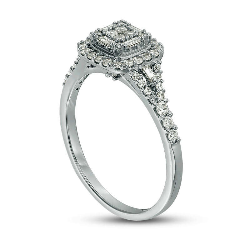 0.50 CT. T.W. Composite Natural Diamond Double Cushion Frame Engagement Ring in Solid 10K White Gold