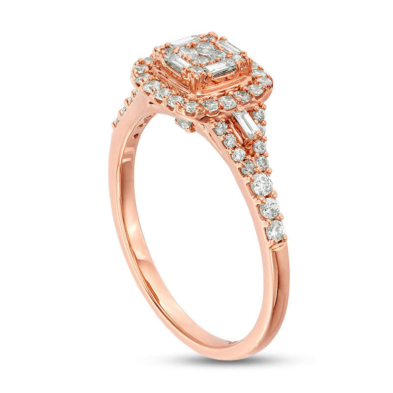 0.50 CT. T.W. Composite Natural Diamond Double Cushion Frame Engagement Ring in Solid 10K Rose Gold