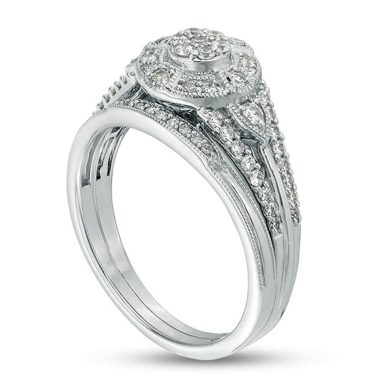 0.50 CT. T.W. Composite Natural Diamond Frame Antique Vintage-Style Bridal Engagement Ring Set in Solid 10K White Gold