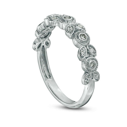 0.10 CT. T.W. Natural Diamond Flower Antique Vintage-Style Stackable Band in Solid 10K White Gold