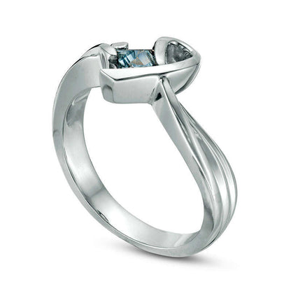 4.5mm Princess-Cut Aquamarine Awareness Ribbon Ring in Solid 10K White Gold