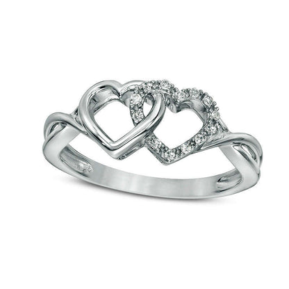0.05 CT. T.W. Natural Diamond Interlocking Hearts Twist Ring in Solid 10K White Gold