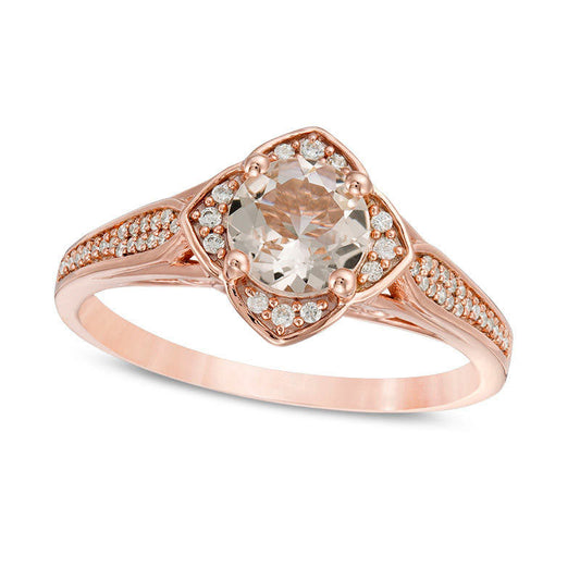 6.0mm Morganite and 0.10 CT. T.W. Natural Diamond Floral Frame Engagement Ring in Solid 10K Rose Gold