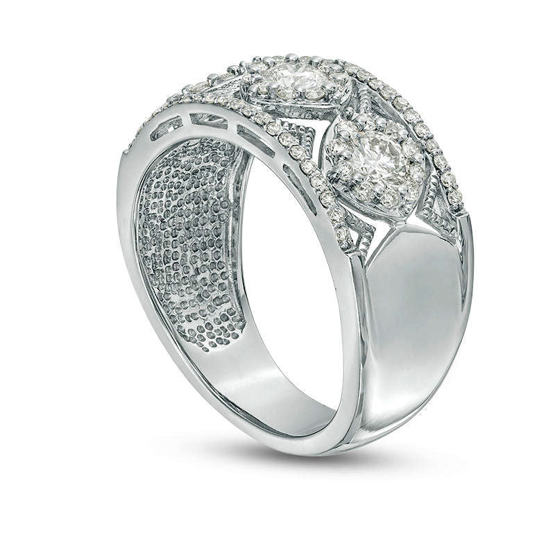 1.0 CT. T.W. Natural Diamond Tilted Cushion Frame Antique Vintage-Style Band in Solid 10K White Gold