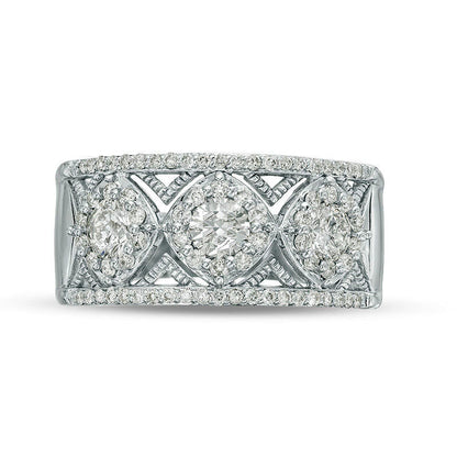 1.0 CT. T.W. Natural Diamond Tilted Cushion Frame Antique Vintage-Style Band in Solid 10K White Gold