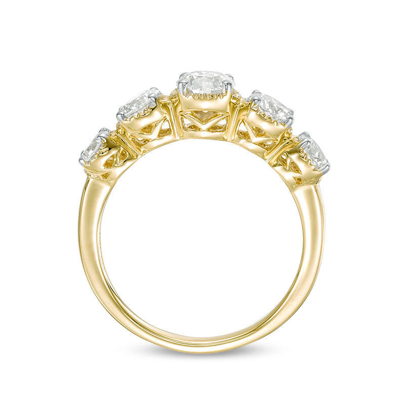 1.5 CT. T.W. Natural Diamond Five Stone Antique Vintage-Style Wedding Band in Solid 10K Yellow Gold