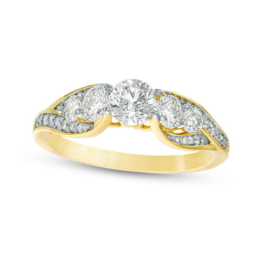 1.20 CT. T.W. Natural Diamond Five Stone Cathedral Engagement Ring in Solid 10K Yellow Gold
