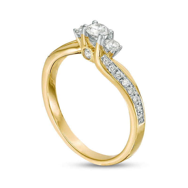 0.50 CT. T.W. Natural Diamond Three Stone Engagement Ring in Solid 10K Yellow Gold