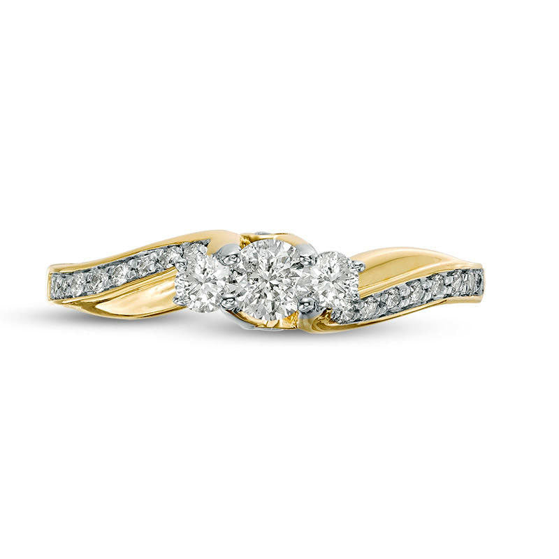 0.50 CT. T.W. Natural Diamond Three Stone Engagement Ring in Solid 10K Yellow Gold