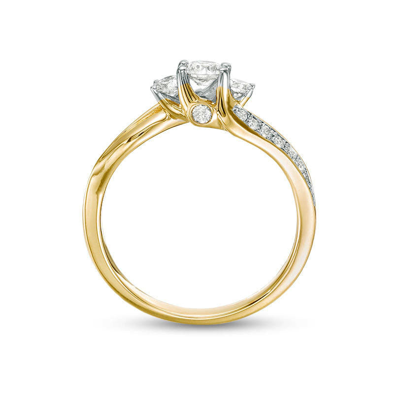 0.50 CT. T.W. Natural Diamond Three Stone Engagement Ring in Solid 10K Yellow Gold