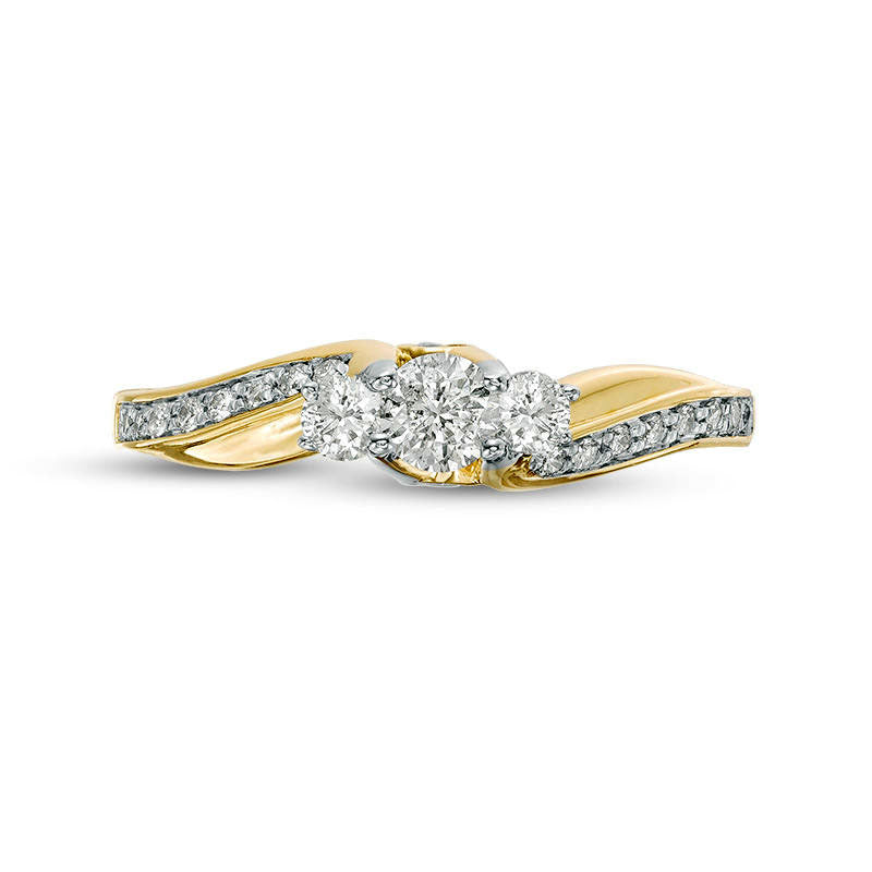 0.50 CT. T.W. Natural Diamond Three Stone Engagement Ring in Solid 10K Yellow Gold