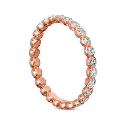 0.10 CT. T.W. Natural Diamond Antique Vintage-Style Three Piece Stackable Band Set in Sterling Silver with Solid 18K Rose Gold Plate