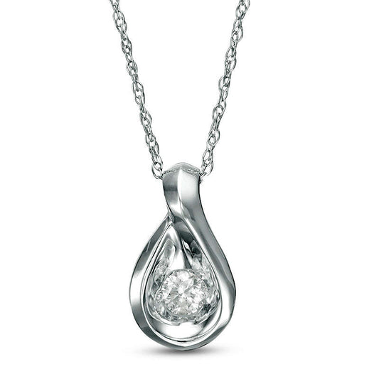 0.1 CT. Natural Clarity Enhanced Solitaire Teardrop Pendant in 14K White Gold