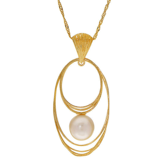 8.5 - 9.0mm Cultured Freshwater Pearl Double Oval Pendant in 14K Gold