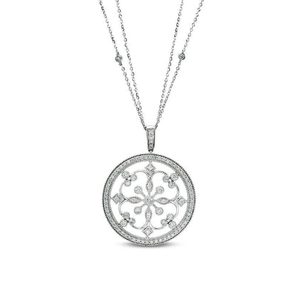 1 CT. T.W. Natural Diamond Filigree Antique Vintage-Style Medallion Pendant in 14K White Gold