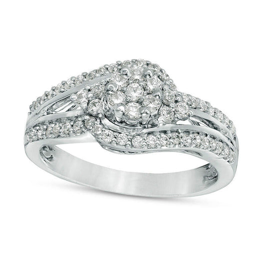 0.50 CT. T.W. Composite Natural Diamond Tri-Sides Bypass Engagement Ring in Solid 10K White Gold