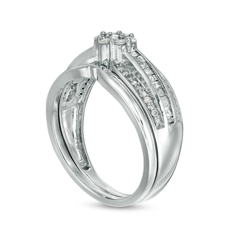 0.38 CT. T.W. Composite Natural Diamond Multi-Row Bridal Engagement Ring Set in Solid 10K White Gold