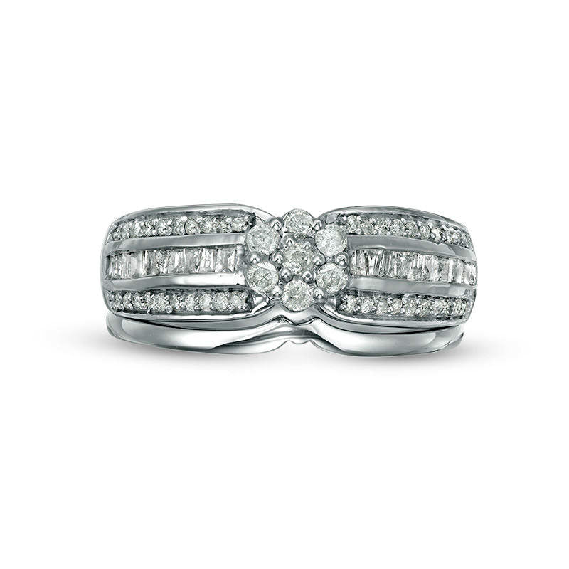 0.38 CT. T.W. Composite Natural Diamond Multi-Row Bridal Engagement Ring Set in Solid 10K White Gold