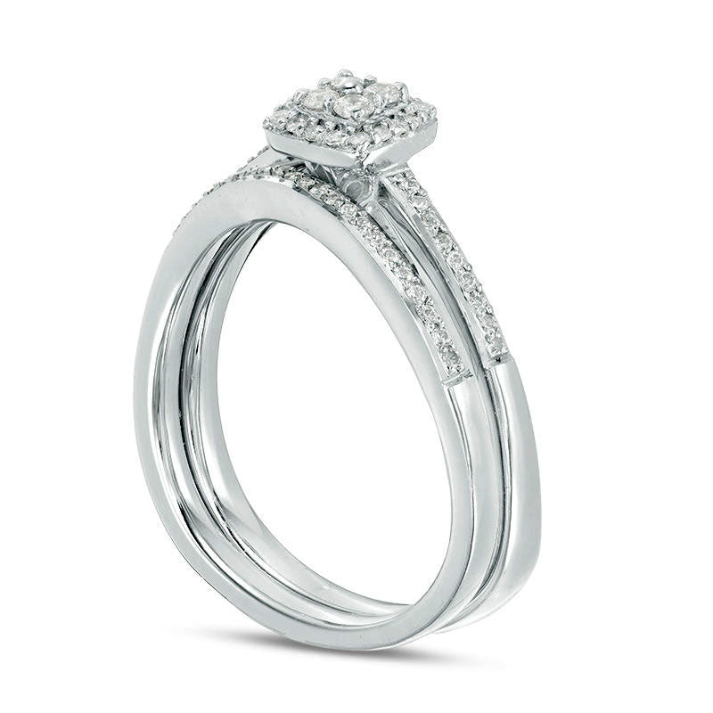 0.33 CT. T.W. Quad Natural Diamond Frame Bridal Engagement Ring Set in Solid 10K White Gold