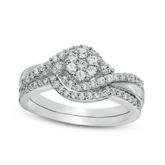 0.50 CT. T.W. Composite Natural Diamond Bypass Swirl Bridal Engagement Ring Set in Solid 10K White Gold