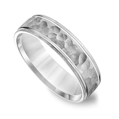 Men's 6.0mm Comfort-Fit Brushed Hammered Wedding Band in Solid 14K White Gold