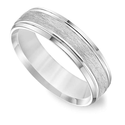 Men's 6.0mm Comfort-Fit Brushed Grooved Edge Wedding Band in Solid 14K White Gold