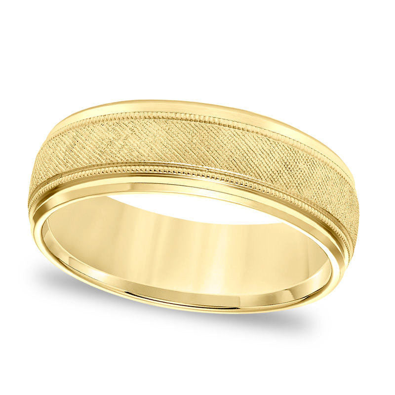 Men's 7.0mm Comfort-Fit Florentine Milgrain Wedding Band in Solid 14K Gold