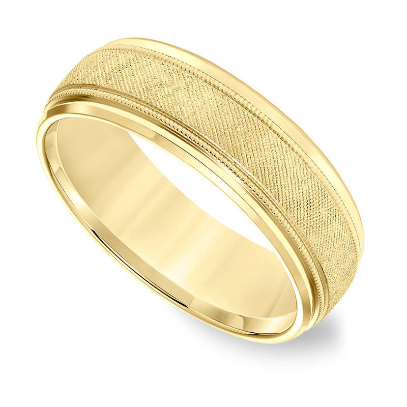 Men's 7.0mm Comfort-Fit Florentine Milgrain Wedding Band in Solid 14K Gold