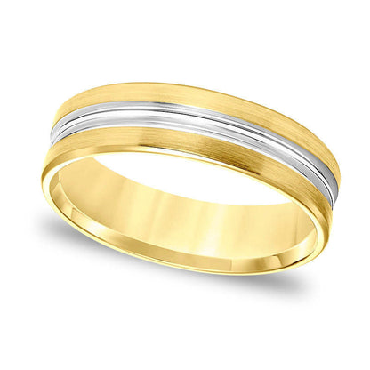 Men's 6.0mm Comfort-Fit Grooved Center Brushed Edge Wedding Band in Solid 14K Gold