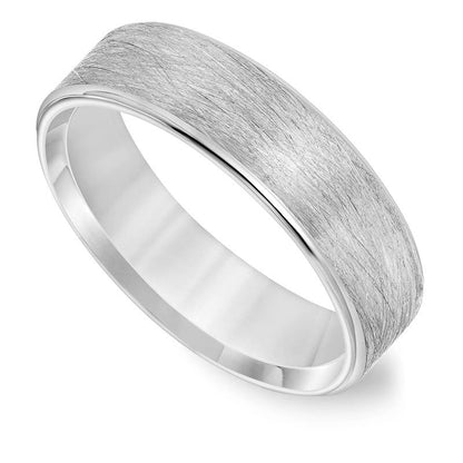 Men's 6.0mm Comfort-Fit Brushed Wire-Textured Wedding Band in Solid 14K White Gold