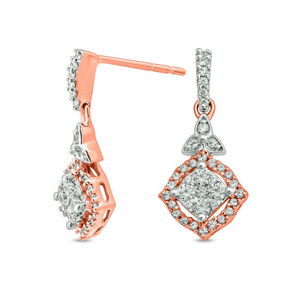 0.33 CT. T.W. Quad Diamond Frame Tri-Top Drop Earrings in 10K Rose Gold