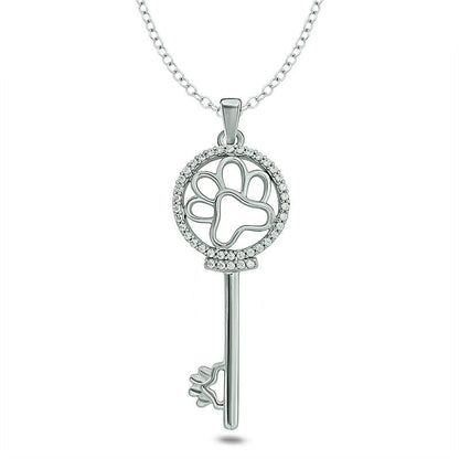 0.1 CT. T.W. Natural Diamond Paw Print-Top Key Antique Vintage-Style Pendant in Sterling Silver