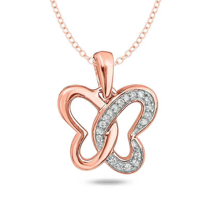 0.05 CT. T.W. Natural Diamond Butterfly Pendant in Sterling Silver with 14K Rose Gold Plate