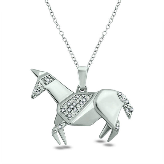 0.05 CT. T.W. Natural Diamond Origami Horse Pendant in Sterling Silver