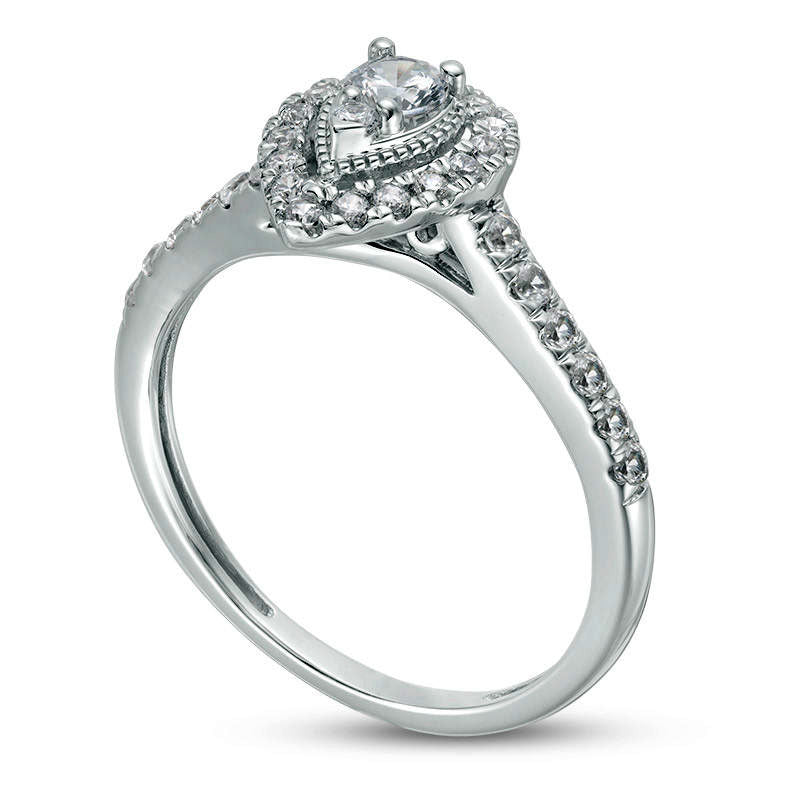 0.50 CT. T.W. Natural Diamond Pear-Shaped Frame Antique Vintage-Style Engagement Ring in Solid 14K White Gold