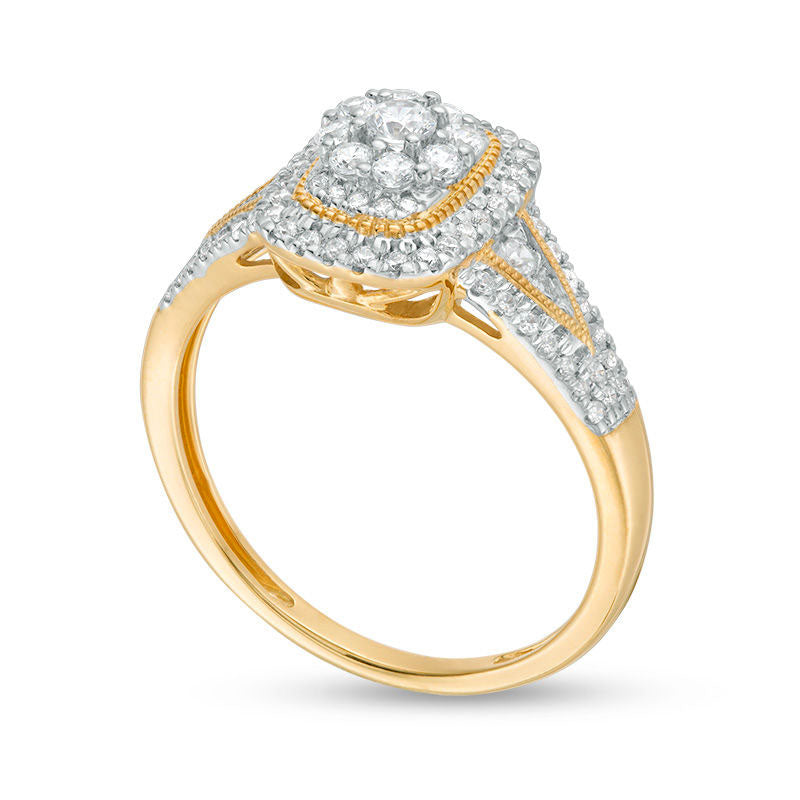 0.50 CT. T.W. Natural Diamond Rectangle Frame V-Sides Antique Vintage-Style Engagement Ring in Solid 14K Gold