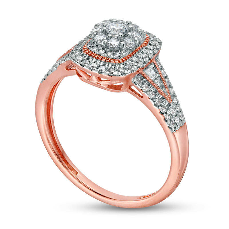 0.50 CT. T.W. Natural Diamond Rectangle Frame V-Sides Antique Vintage-Style Engagement Ring in Solid 14K Rose Gold