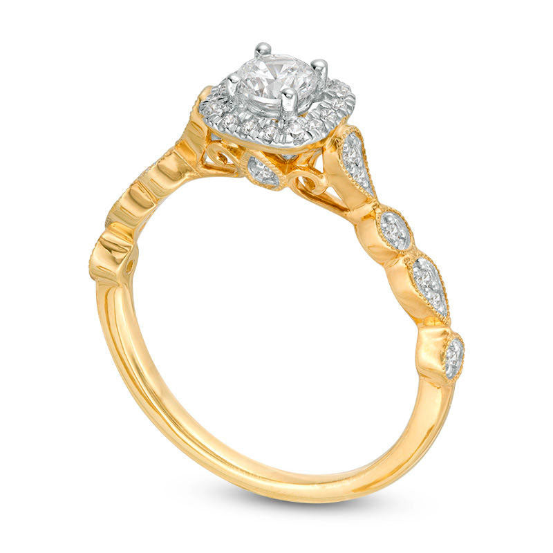 0.38 CT. T.W. Natural Diamond Cushion Frame Alternating Shank Antique Vintage-Style Engagement Ring in Solid 14K Gold