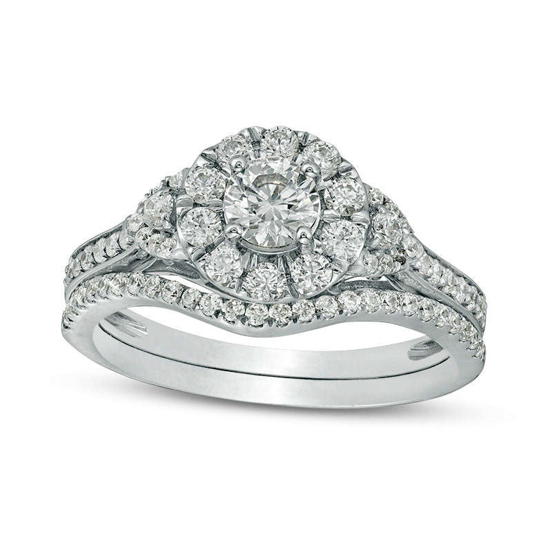 1.0 CT. T.W. Natural Diamond Frame Bridal Engagement Ring Set in Solid 10K White Gold